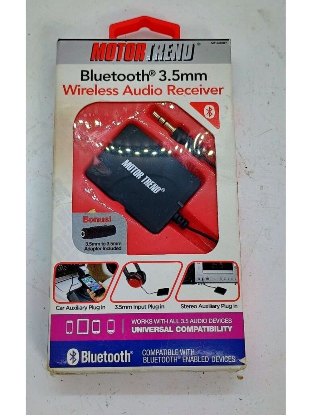 Motor Trend Bluetooth Wireless Audio Receiver Adapter 3.5mm – New
